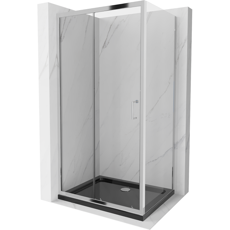 Mexen Apia posuvná sprchová kabína 120 x 70 cm, transparentná, chróm + sprchová vanička Flat, čierna - 840-120-070-01-00-4070
