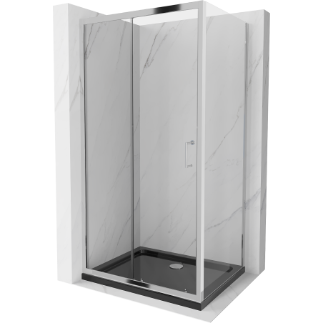 Mexen Apia sprchový kút posuvný 120 x 100 cm, transparentný, chróm + vanička Flat, čierna - 840-120-100-01-00-4070