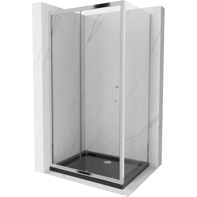 Mexen Apia sprchový kút posuvný 140 x 90 cm, transparentný, chróm + vanička Flat, čierna - 840-140-090-01-00-4070