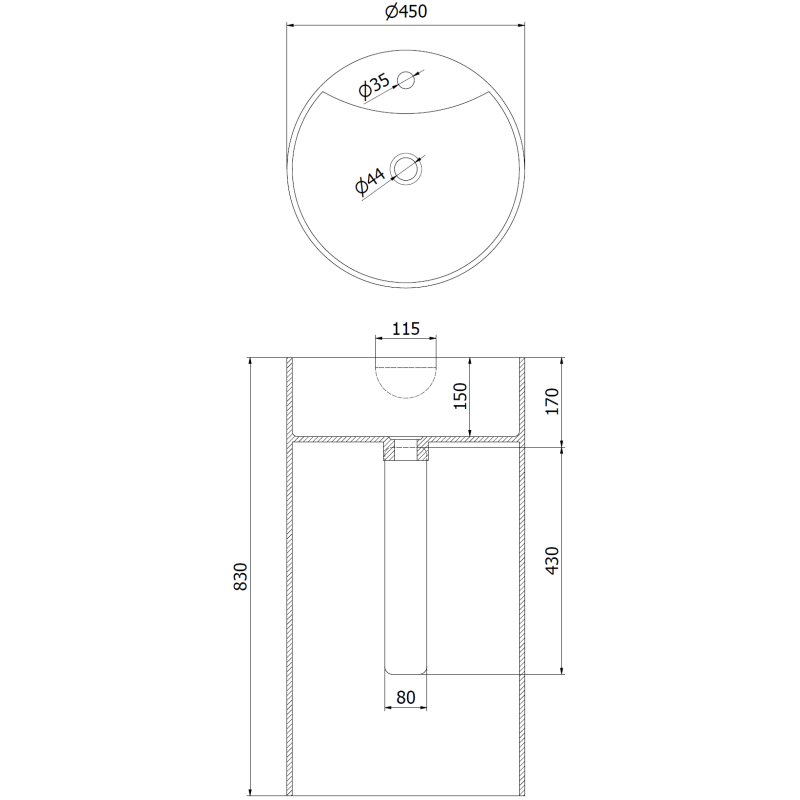 Mexen Ajax-02 voľne stojaca umývadlo z konglomerátu 45 x 45 cm, biela matná - 26514500