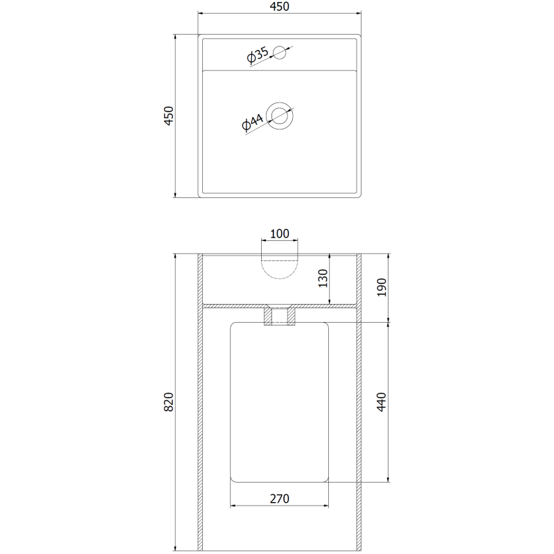 Mexen Belen voľne stojaca umývadlo z konglomerátu 45 x 45 cm, biela matná - 26604500