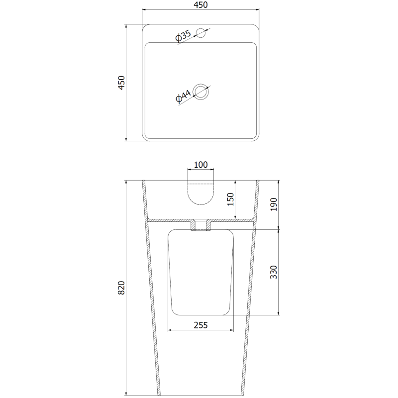 Mexen Neva voľne stojace umývadlo z konglomerátu 45 x 45 cm, biela matná - 26614500