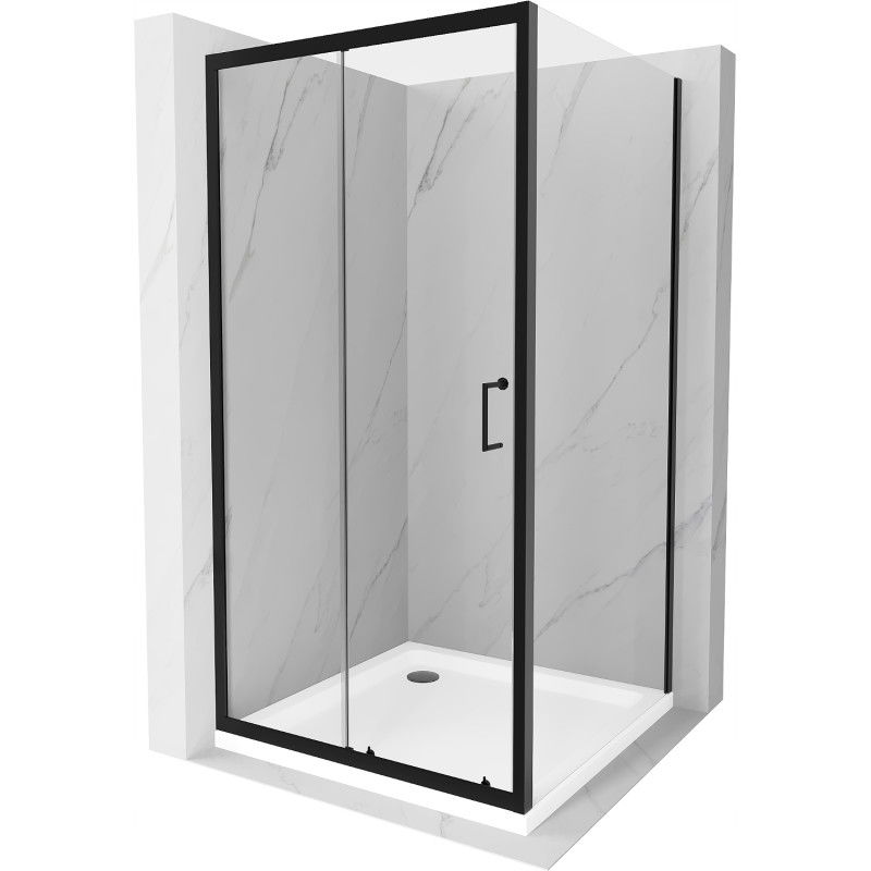 Mexen Apia sprchový kút posuvný 90 x 90 cm, transparentný, čierny + sprchová vanička Flat, biela- 840-090-090-70-00-4010B
