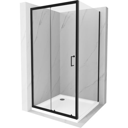 Mexen Apia sprchová kabína posuvná 90 x 90 cm, transparentná, čierna + vanička Flat, biela- 840-090-090-70-00-4010B