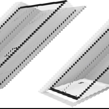 Mexen Apia sprchový kút posuvný 90 x 90 cm, transparentný, čierny + sprchová vanička Flat, biela- 840-090-090-70-00-4010B