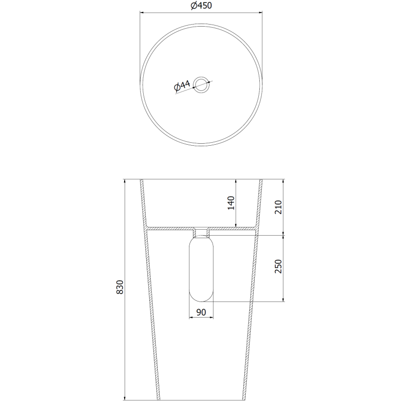 Mexen Onyx-01 voľne stojaca umývadlo z konglomerátu 45 x 45 cm, biela matná - 26524500