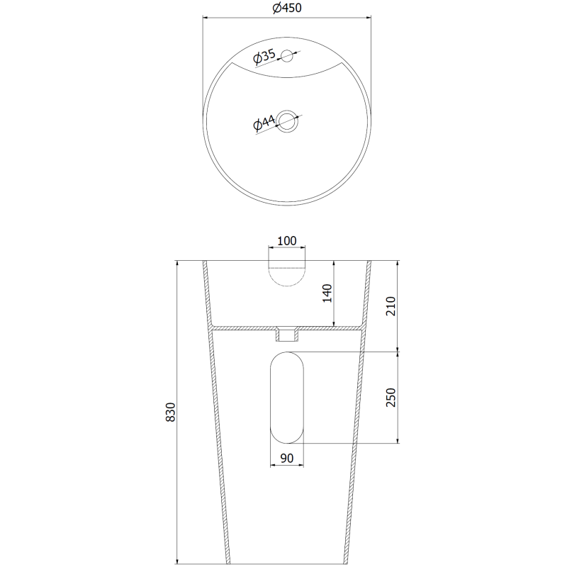 Mexen Onyx-02 voľne stojace umývadlo z konglomerátu 45 x 45 cm, biela mat - 26544500