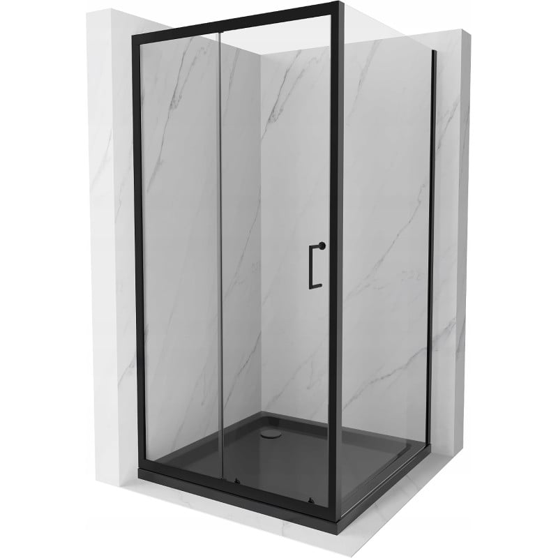 Mexen Apia posuvná sprchová kabína 90 x 90 cm, priehľadná, čierna + vanička Flat, čierna - 840-090-090-70-00-4070B