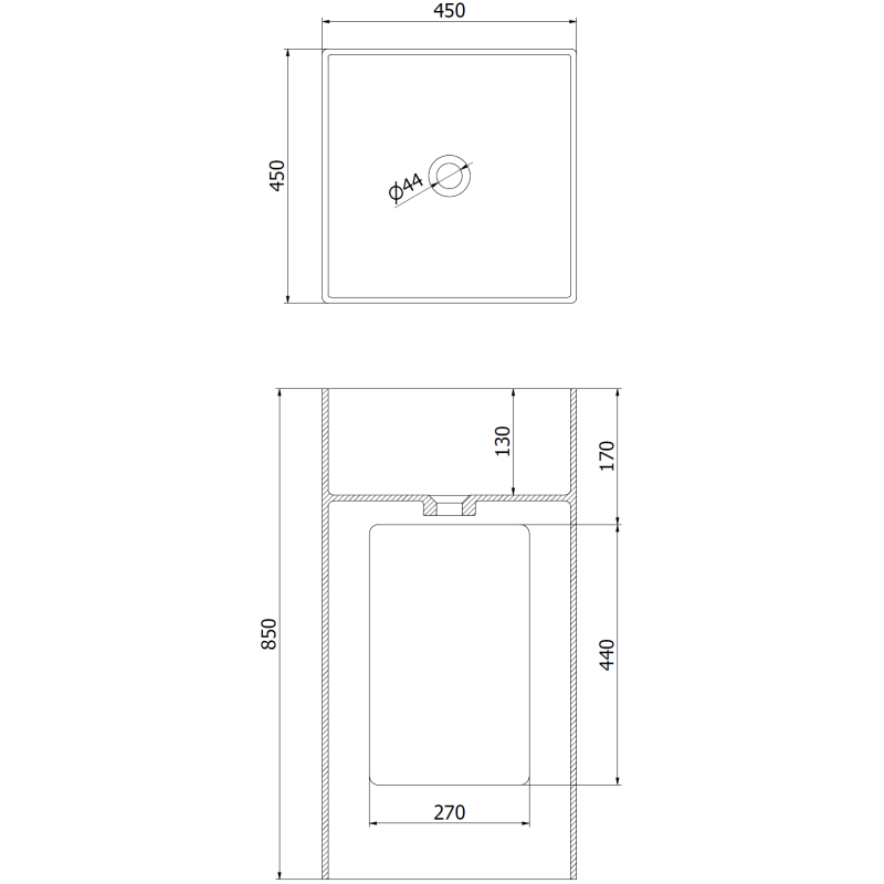 Mexen Xola-2 samostatne stojaca umývadlo z konglomerátu 45 x 45 cm, biela mat - 26594500