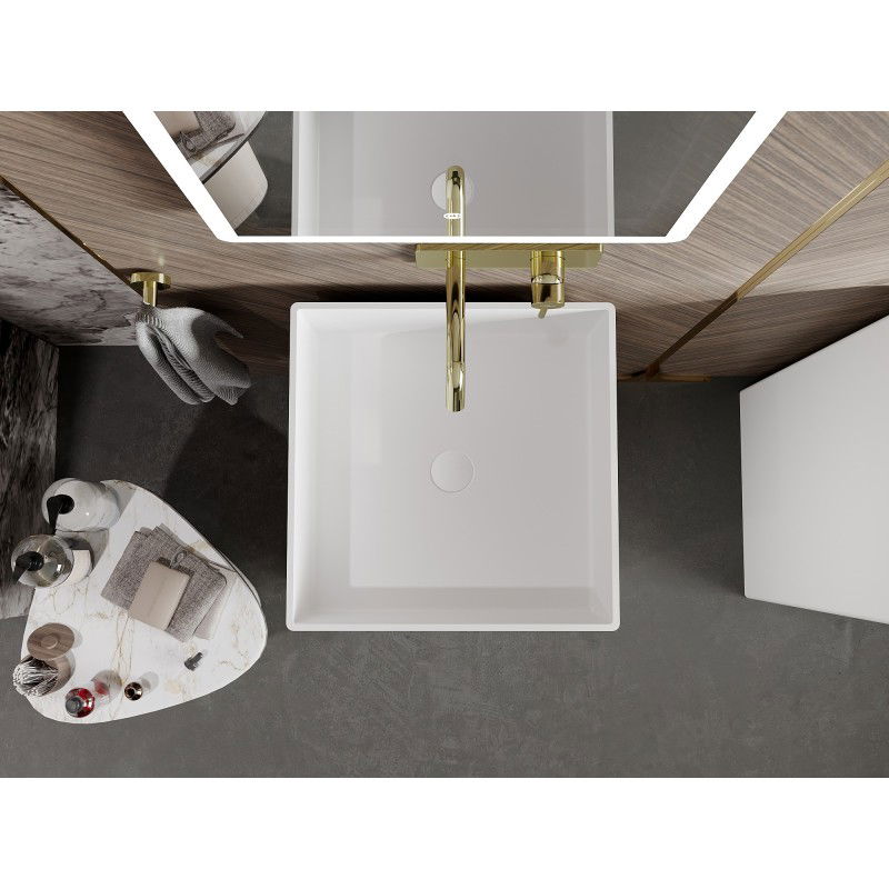 Mexen Xola-2 samostatne stojaca umývadlo z konglomerátu 45 x 45 cm, biela mat - 26594500