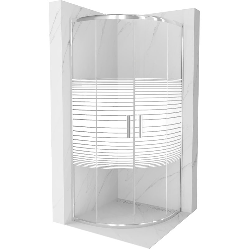 Mexen Rio sprchová kabína polkruhová 80 x 80 cm, biele pruhy, chróm - 863-080-080-01-20