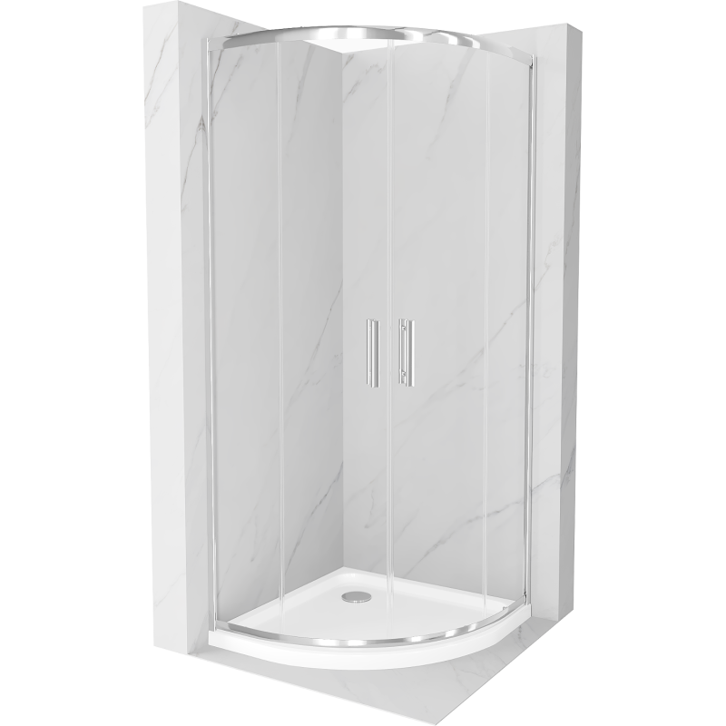 Mexen Rio sprchovací kút polkruhový 90 x 90 cm, transparentný, chróm + vanička Flat, biely - 863-090-090-01-00-4110