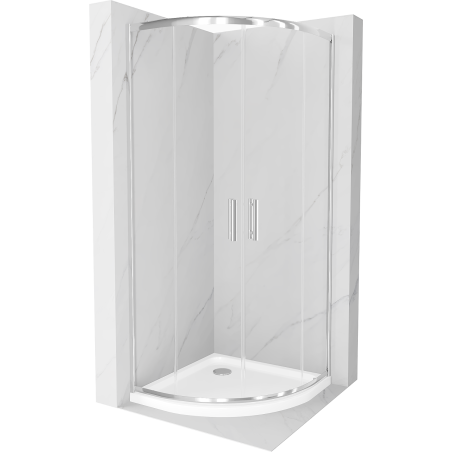Mexen Rio sprchovací kút polkruhový 90 x 90 cm, transparentný, chróm + vanička Flat, biely - 863-090-090-01-00-4110