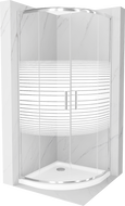 Mexen Rio štvrťkruhový sprchovací kút 90 x 90 cm, biele pruhy, chróm + vanička Flat, biela - 863-090-090-01-20-4110