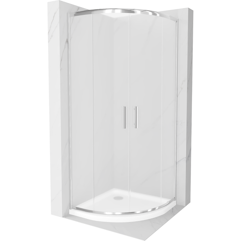 Mexen Rio polkruhová sprchová kabína 80 x 80 cm, matná, chróm + vanička Flat, biela - 863-080-080-01-30-4110