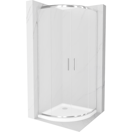 Mexen Rio polkruhová sprchová kabína 80 x 80 cm, matná, chróm + vanička Flat, biela - 863-080-080-01-30-4110