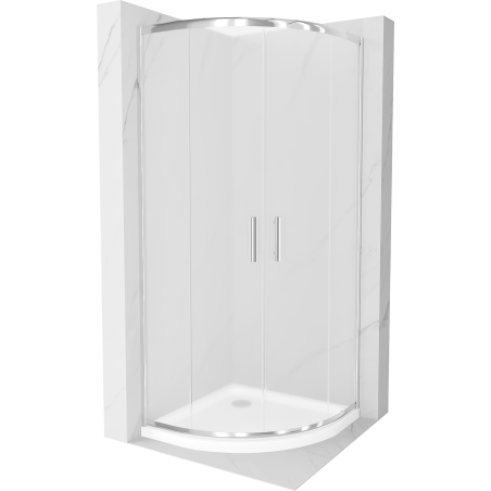 Mexen Rio sprchový kút polkruhový 80 x 80 cm, mráz, chróm + vanička Flat, biely - 863-080-080-01-30-4110