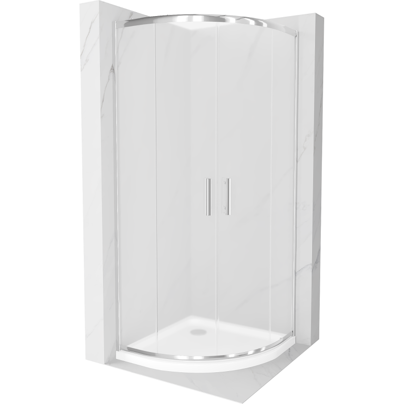 Mexen Rio polkruhová sprchová kabína 90 x 90 cm, matné sklo, chróm + vanička Flat, biela - 863-090-090-01-30-4110