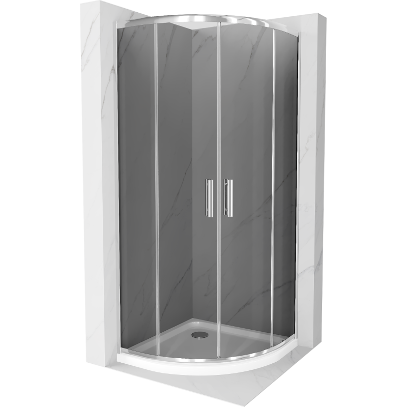 Mexen Rio sprchovací kút polkruhový 90 x 90 cm, grafit, chróm + vanička Flat, biela - 863-090-090-01-40-4110