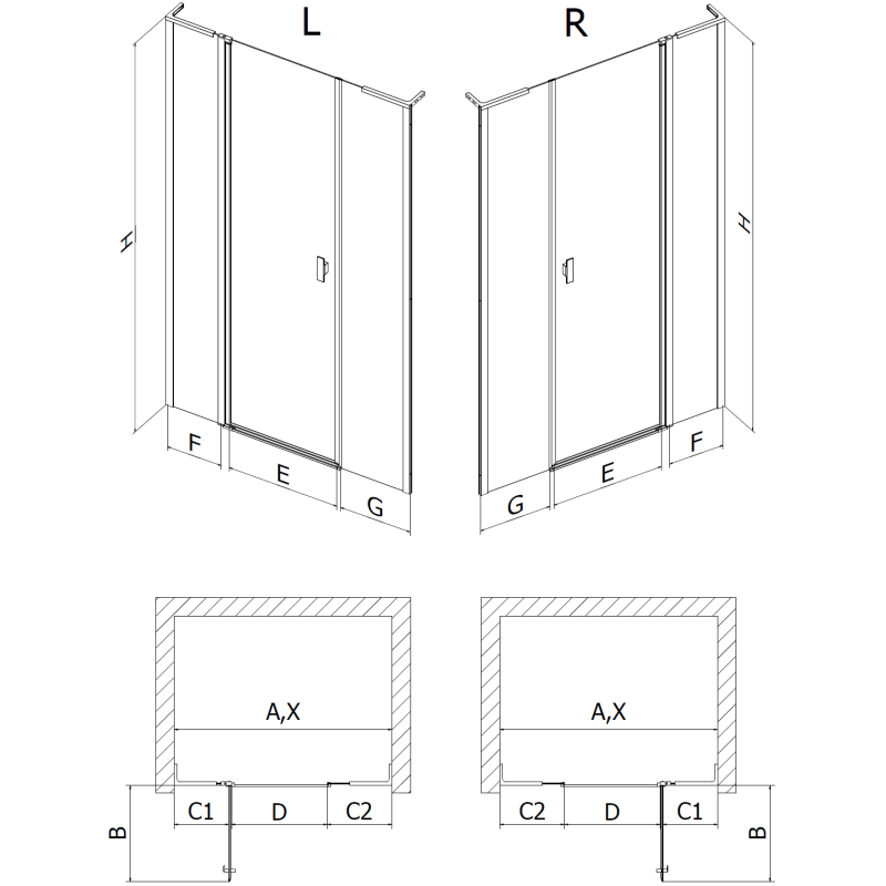 Mexen Mist L sprchové dvere sklopné 150 cm, priehľadné, zlaté brúsené - 8A4L-150-001-55-00