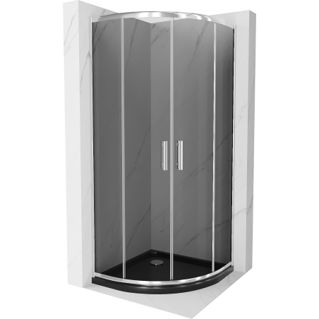 Mexen Rio polokruhový sprchovací kút 90 x 90 cm, grafit, chróm + sprchová vanička Flat, čierna - 863-090-090-01-40-4170