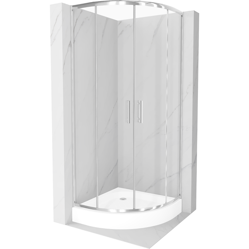 Mexen Rio sprchový kút polkruhový 80 x 80 cm, transparentný, chróm + sprchová vanička Rio, biela - 863-080-080-01-00-4710