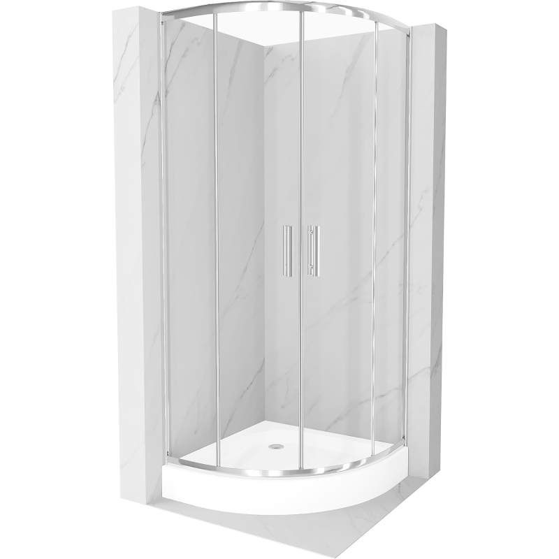 Mexen Rio sprchový kút polkruhový 80 x 80 cm, transparentný, chróm + vanička, biela - 863-080-080-01-00-4710