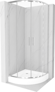 Mexen Rio sprchový kút polokruhový 90 x 90 cm, transparentný, chróm + sprchová vanička Rio, biela - 863-090-090-01-00-4710