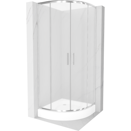 Mexen Rio polkruhová sprchová kabína 90 x 90 cm, mráz, chróm + vanička Rio, biela - 863-090-090-01-30-4710