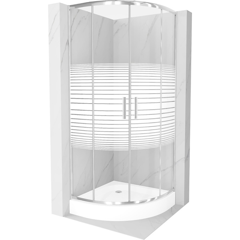 Mexen Rio sprchová kabína polkruhová 70 x 70 cm, biele pásy, chróm + sprchová vanička, biela - 863-070-070-01-20-4710