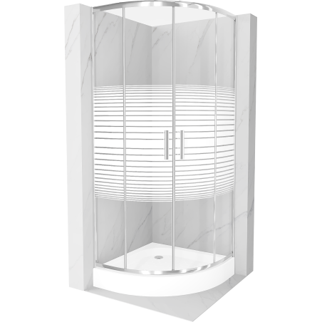 Mexen Rio sprchový kout polokruhový 90 x 90 cm, pruhy, chrom + vanička Rio, bílá - 863-090-090-01-20-4710