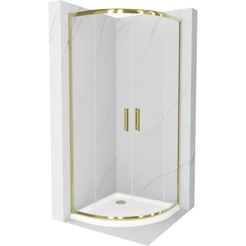 Mexen Rio sprchový kout půlkruhový 80 x 80 cm, transparentní, zlatý + sprchový set Flat, bílý - 863-080-080-50-00-4110G