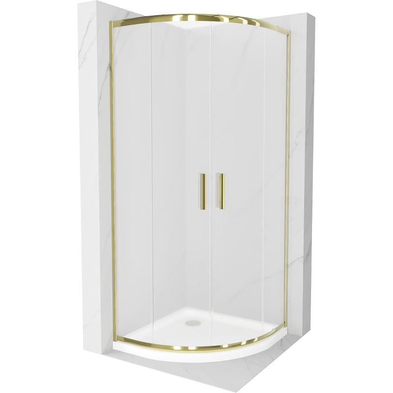 Mexen Rio polokruhová sprchová kabína 80 x 80 cm, matná, zlatá + nízky sprchový vanička Flat, biela - 863-080-080-50-30-4110G