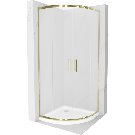 Mexen Rio polokruhová sprchová kabína 80 x 80 cm, matná, zlatá + nízky sprchový vanička Flat, biela - 863-080-080-50-30-4110G