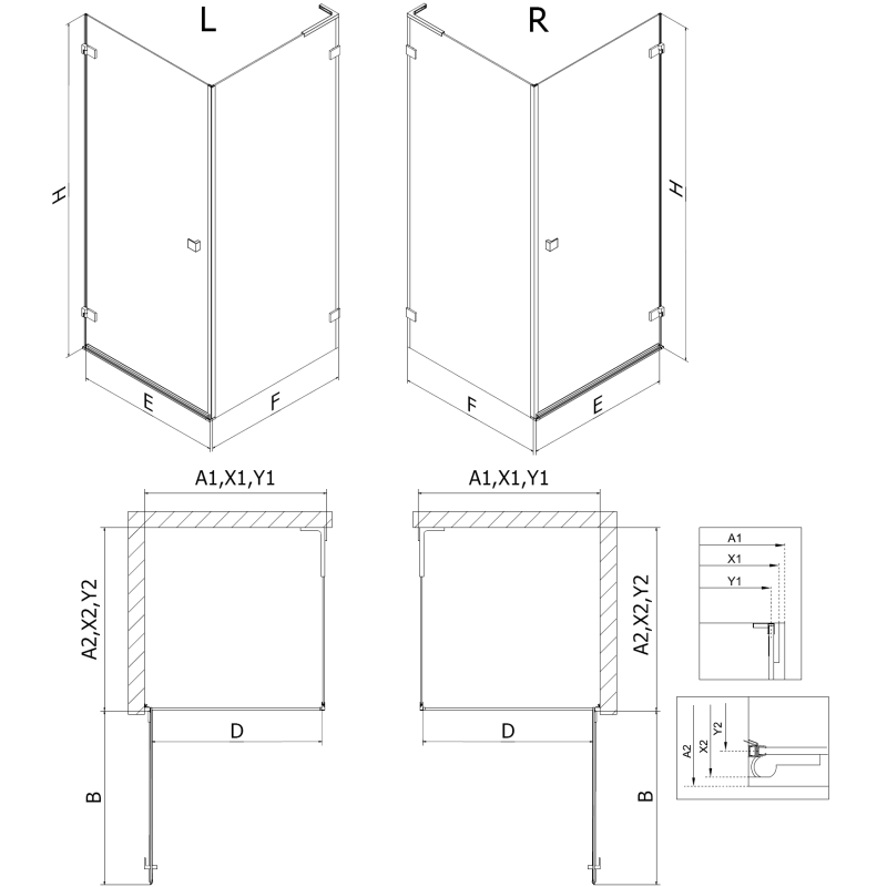 Mexen Lunar-B L sprchová kabína s otváracími dverami ľavá 95 x 80 cm, transparentná, brúsená meď - 832L-095-080-65-00-L
