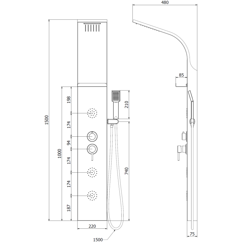 Mexen Borg sprchový panel, chróm - 7615-03-00