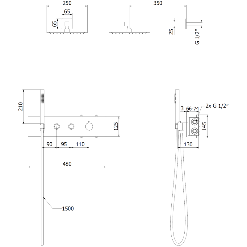Mexen Azul zabudovaná sprchová sada, čierna - 7629-03-70