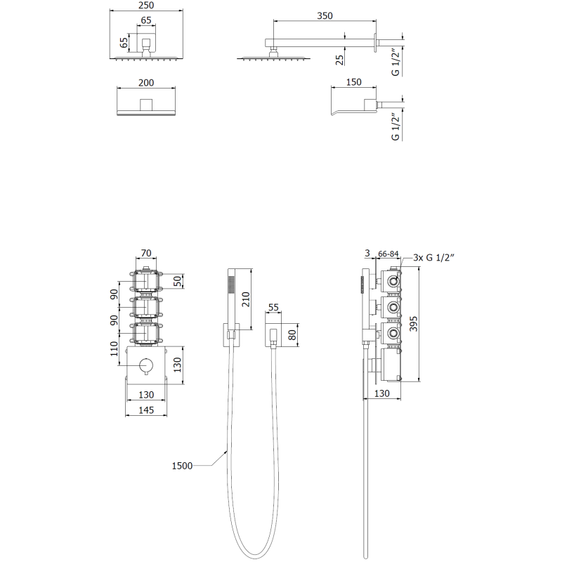 Mexen Boka podomietková sprchová súprava, čierna - 7603-03-70