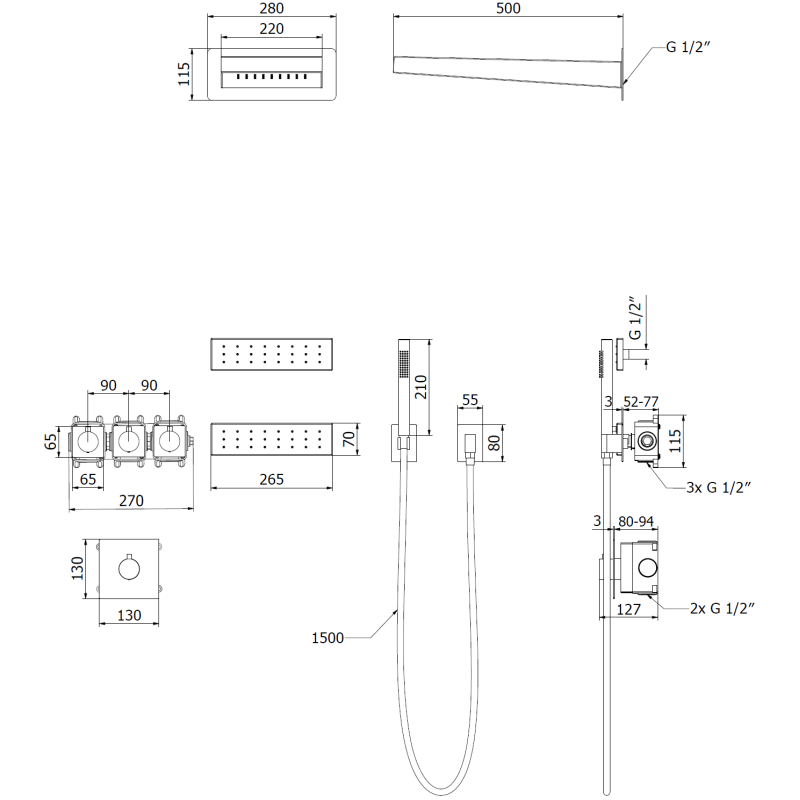 Mexen Fall podomietková sprchová súprava, čierna - 7602-04-70