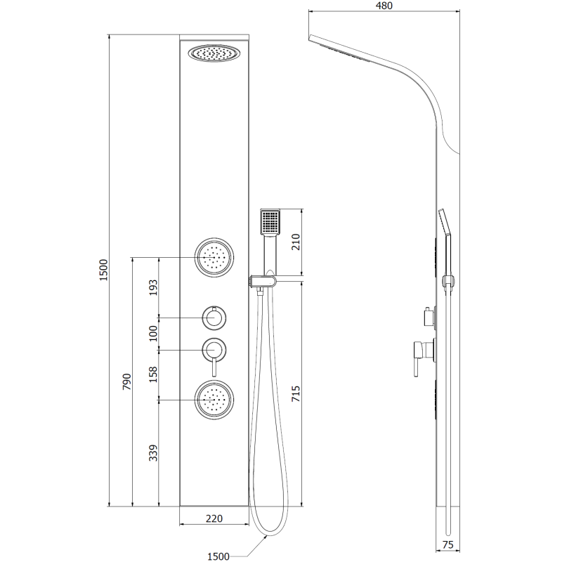 Mexen Gros sprchový panel, chróm - 7619-03-00