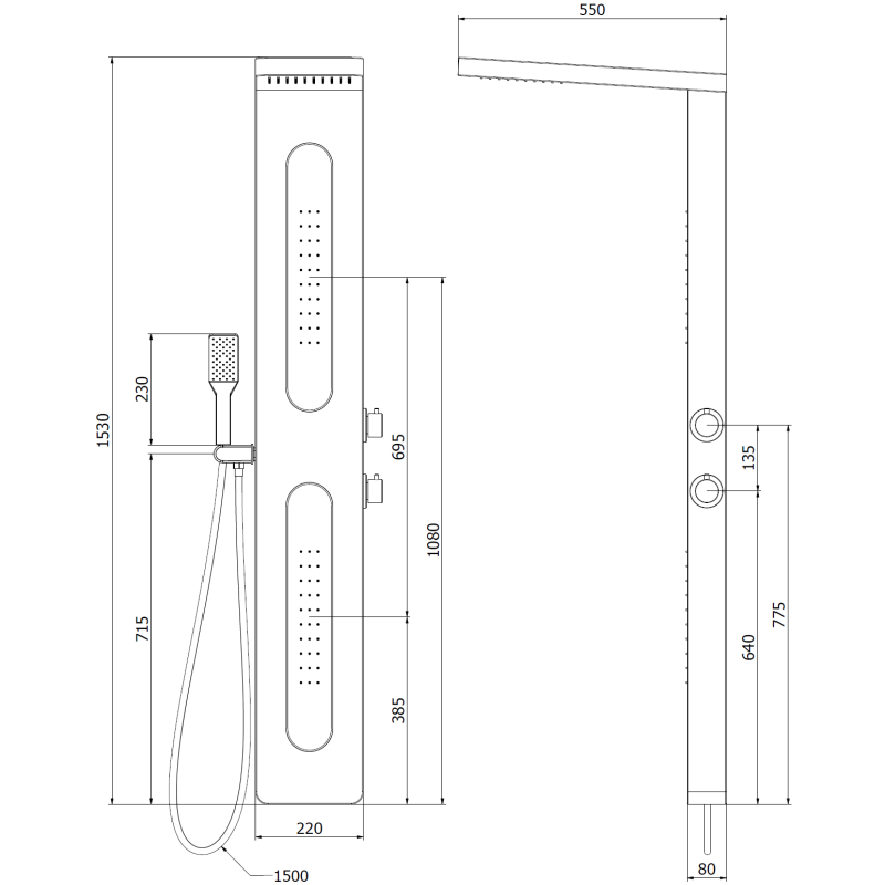 Mexen Mano sprchový panel, čierny - 7609-02-70