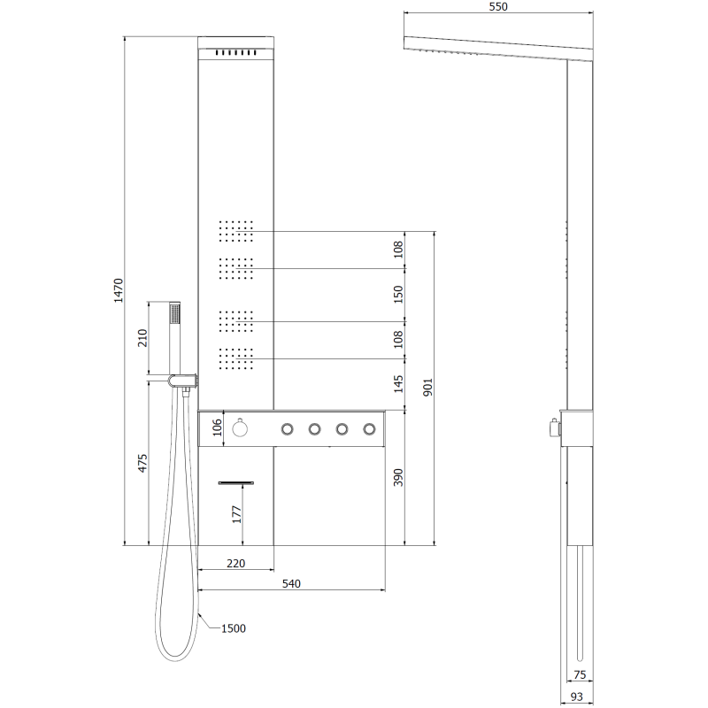 Mexen Natan sprchový panel s výlevkou, chróm - 7626-04-00