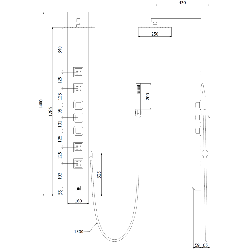 Mexen Orco sprchový panel, čierny - 7607-03-70
