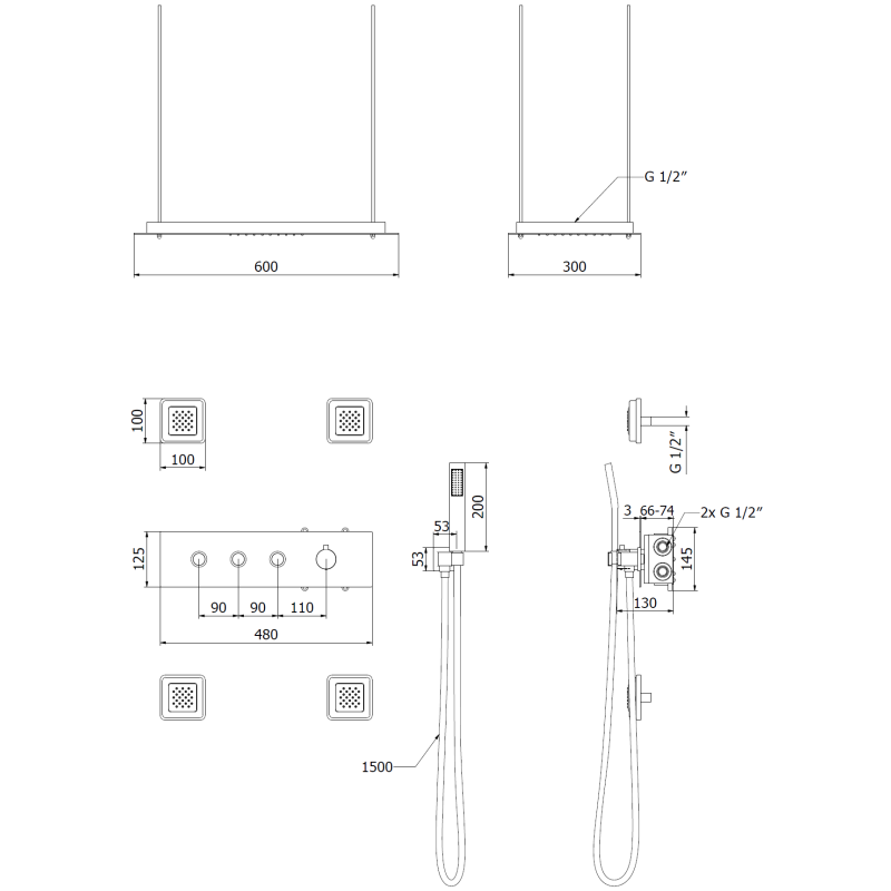 Mexen Soler podomietková sprchová súprava, chróm - 7601-04-00