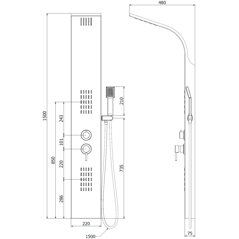 Mexen Taro sprchový panel, chróm - 7614-03-00