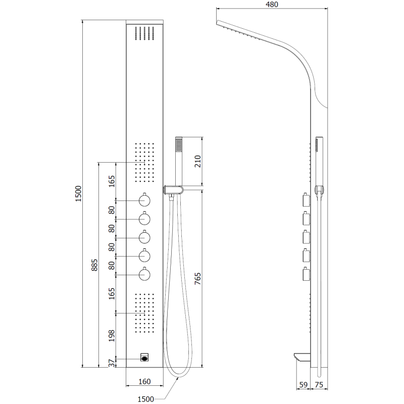 Mexen Timor sprchový panel s výlevkou, chróm - 7621-04-00