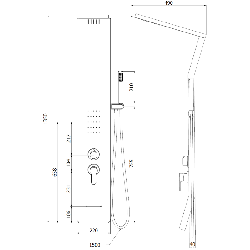 Mexen Yap sprchový panel, čierny/chróm - 7612-02-77