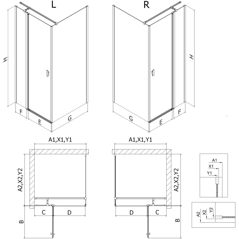 Mexen Mist T sprchová kabína s pravým otváracím mechanizmom 115 x 110 cm, čierna mriežka, čierna - 8A4T-115-110-70-77-P