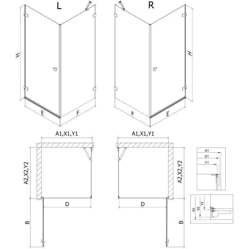 Mexen Lunar-B odsúvacie sprchovací kút pravý 95 x 80 cm, transparentný, brúsená meď - 832-095-080-65-00-P
