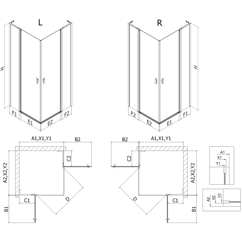 Mexen Mist L Duo sprchovací kút otvárací 95 x 95 cm, priehľadný, zlatá kefovaná - 8A4L-095-095-55-00